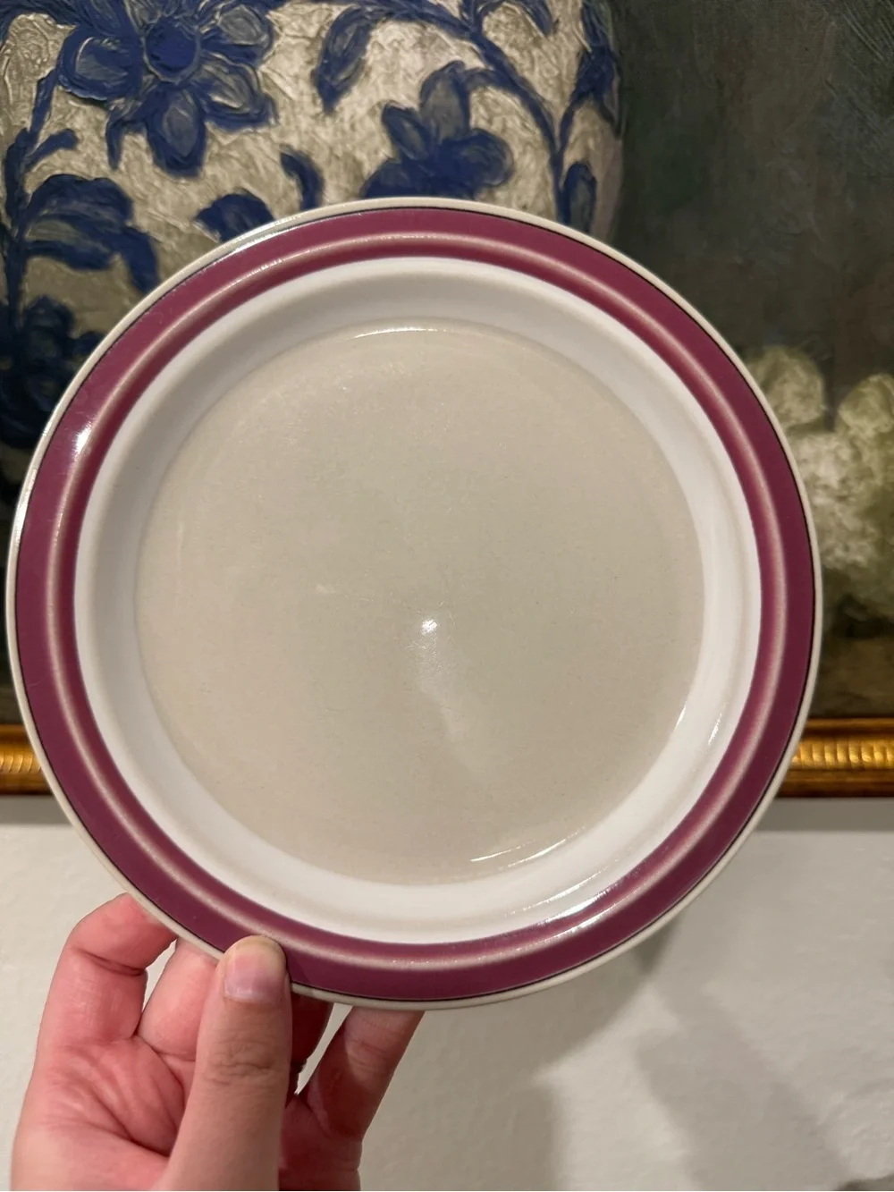 Sakura Cream Plate with Raspberry Trim - Picture 1 of 3